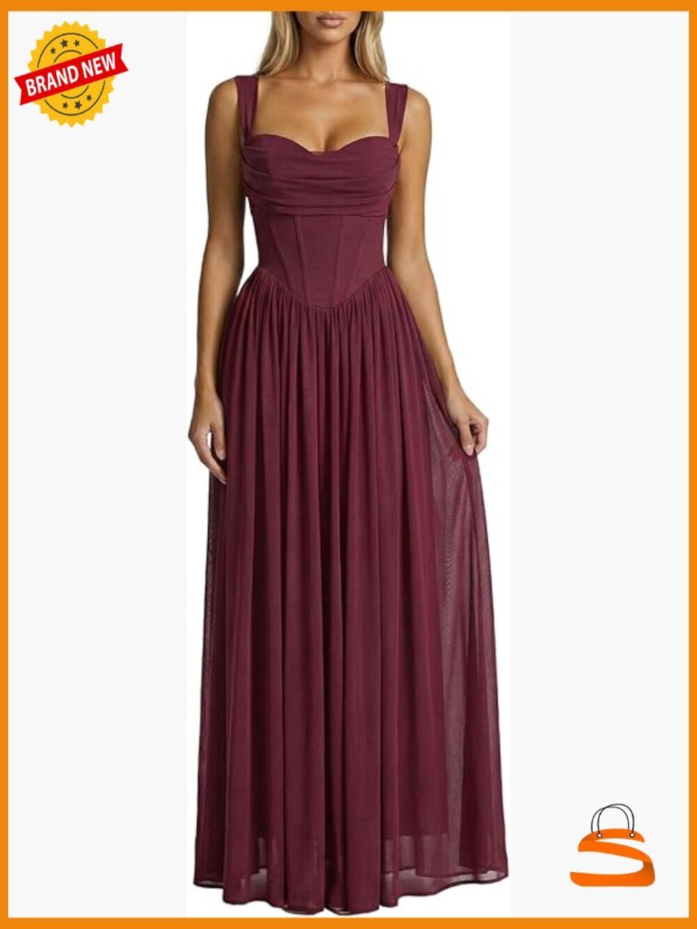 Bodycon Faux-Corset Maxi Dress Built-in Bra Milkmaid Formal Wedding Guest